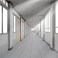 School Corridor With Bright Lighting And Large Windows 3d model