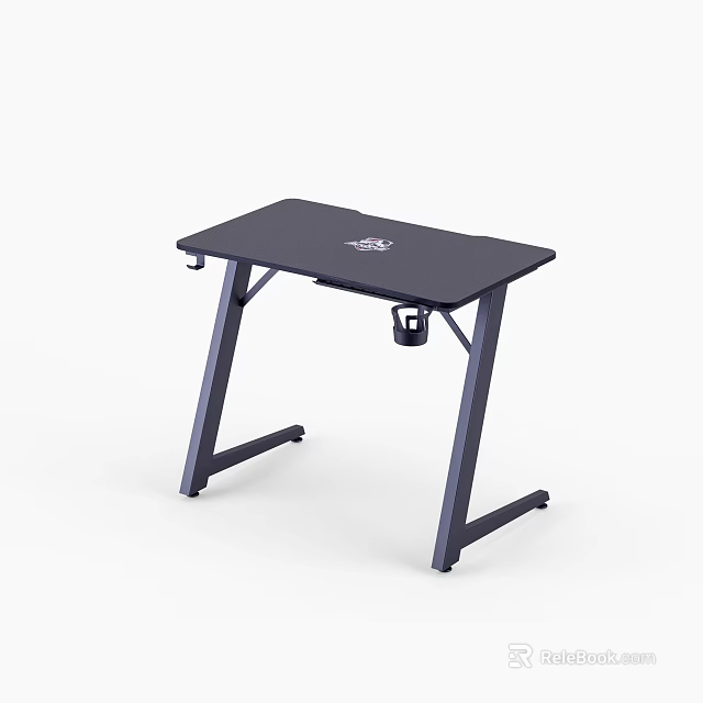 Modern Entertainment Desk With Black Surface Metal Frame And Cup Holder 3d model 