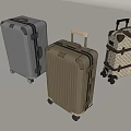 Stylish Luggage Collection Featuring Silver Striped And Brown Checkered Suitcases With Wheels And Handles