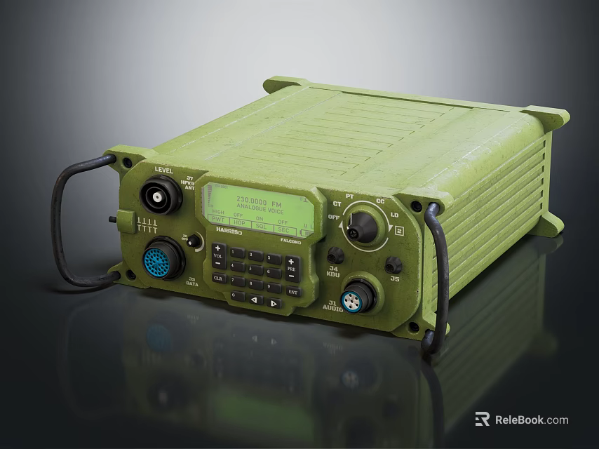 Green Portable Digital Communication Device With Display Screen And Control Knobs 3d model 