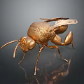 Golden Ant Sculpture With Detailed Texture And Reflective Metallic Finish
