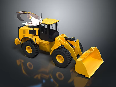 Yellow Heavy Duty Construction Loader With Large Bucket And Black Wheels 3d model
