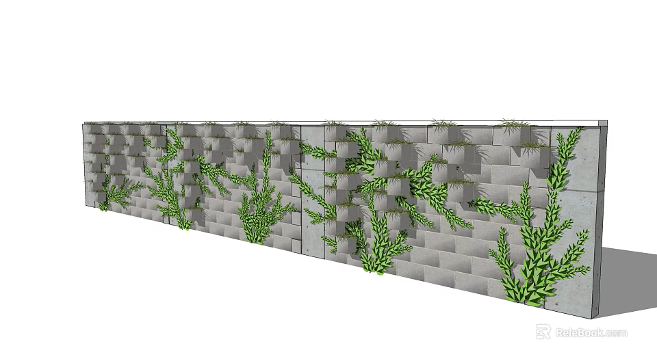 Green Plant Covered Building Exterior Wall With Brick Texture And Lush Foliage 3d model 