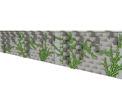 Green Plant Covered Building Exterior Wall With Brick Texture And Lush Foliage 3d model