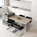 Modern Open Kitchen Bar Counter With Light Wood Top And Black Bar Stools