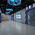 VR Experience Zone Interior With Interactive Displays Blue Lighting And Immersive Equipment 3d model