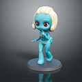 Blue Cartoon Character with White Hair Red Eyes 3D Model Standing on Gray Base
