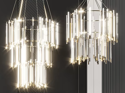 Modern Illuminated Chandelier With Clear Glass Rods And Metallic Frame 3d model