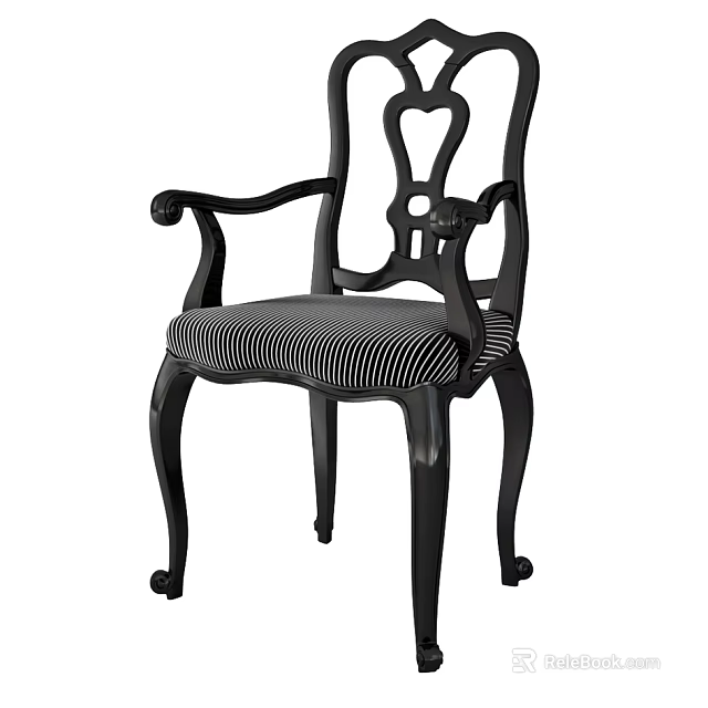 Classic Leisure Chair with Black Wooden Frame Curved Arms and Striped Upholstery 3d model 