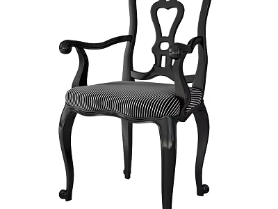 Classic Leisure Chair with Black Wooden Frame Curved Arms and Striped Upholstery 3d model