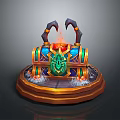 Ornate Decorative Chest With Scorpion Pincers Green Emblem And Glowing Flames