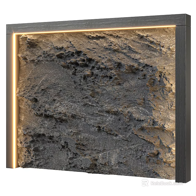 Textured Modern Background Wall With LED Strip Lights And Dark Frame 3d model 