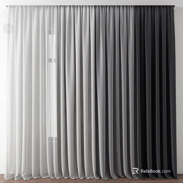 Elegant Sheer Curtains In White Grey And Black Tones For Modern Home Decor 3d model 