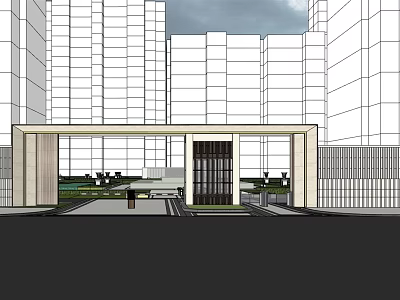 Modern Garden Landscape Design with Green Elements and High Rise Buildings 3d model