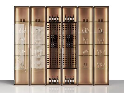 Modern Gold Wine Cabinet With Glass Doors Wine Bottle Racks And Glassware Storage 3d model