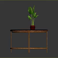 Round Modern Coffee Table With Blue Tabletop Copper Legs And Red Vase With Green Leaves