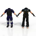 Two Detailed 3D Character Models In Blue Uniform And Black Outfit With Protective Gear
