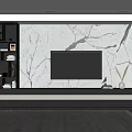 Modern TV Background Wall Design With Marble Texture Wooden Accents And Built-in Shelves