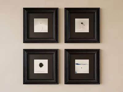 Black Framed Wall Art Set of Four Minimalist Paintings on Beige Wall 3d model