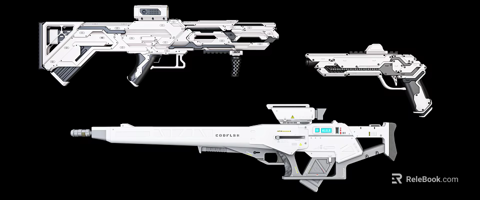 Futuristic White Weapon Design With Advanced Tactical Components Sleek Structure And Modern Features 3d model 