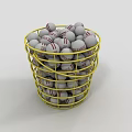 Yellow Metal Basket Filled With White MLB Baseballs Having Red Letters