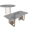 Modern Round And Rectangular Dining Tables With Marble Top And Metal Base Design 3d model