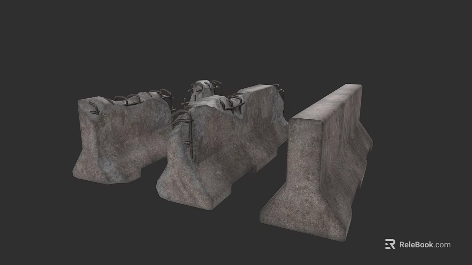 Sturdy Concrete Fence Blocks with Metal Loop Connectors for Security Barrier 3d model