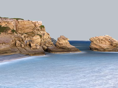 Natural Stone Rock Formations On Coastal Seaside With Turquoise Sea Water And Sandy Beach 3d model