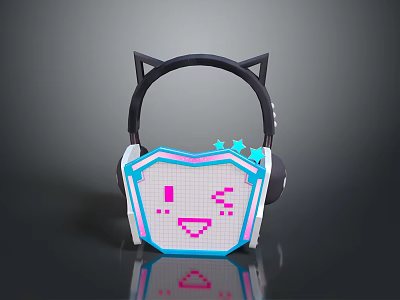 Cute Cat Ear Headphones With Pixel Art Smiley Face And Star Decorations 3d model