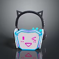Cute Cat Ear Headphones With Pixel Art Smiley Face And Star Decorations