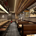 Mother Rice Noodle Restaurant Interior With Patterned Walls Dining Tables And Red Chairs