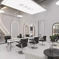 Bright Modern Beauty Hairdressing Salon Interior With Arched Lighted Mirrors And Comfortable Professional Styling Chairs
