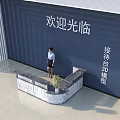Modern Lobby Reception Desk Design With Marble Counter Welcome Sign And Staff Standing