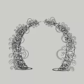 Silver Arched Gate With Intricate Scroll Designs Against Green Grass And Blue Sky