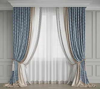 American European-style Roman Rod Curtain 3d model