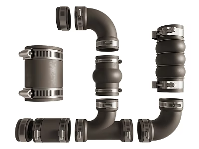 High Quality Black Industrial Pipe Fittings Including Elbows Couplings And Flexible Sections 3d model