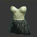 Elegant Gold Sequined Dress With Heart Neckline And Black Fringe Skirt