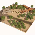 Waterfront Landscape Design With Wooden Boardwalk Green Trees And Seating Area