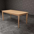 Simple Design Light Wood Rectangular Dining Table in Dark Patterned Wall and Marble Floor 3d model