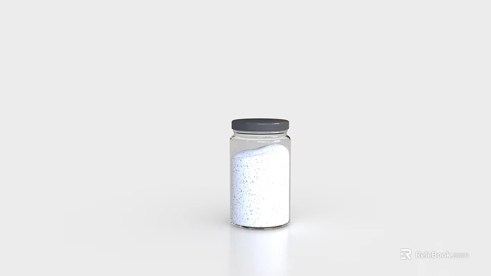 Ceramic Storage Jar With Black Lid Containing White Granules On White Background 3d model 