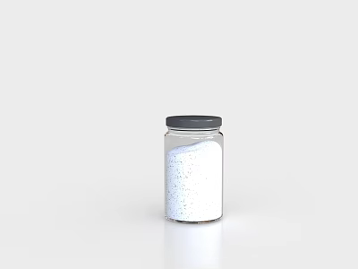 Ceramic Storage Jar With Black Lid Containing White Granules On White Background 3d model
