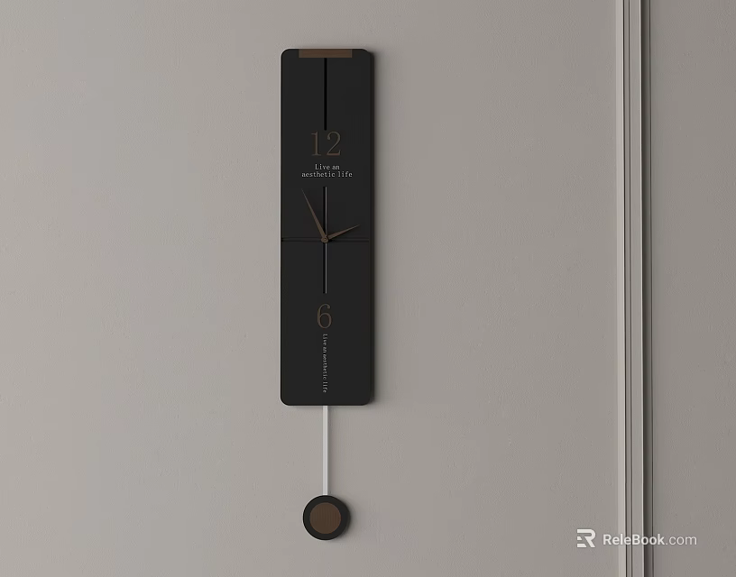 Modern Black Wall Clock With Pendulum And Numbers On Gray Wall Surface 3d model 