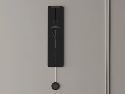 Modern Black Wall Clock With Pendulum And Numbers On Gray Wall Surface 3d model