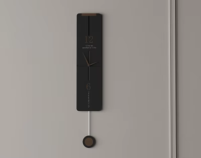 Modern Black Wall Clock With Pendulum And Numbers On Gray Wall Surface 3d model