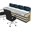 Modern Workstation Console Desk With Multiple Screens And Office Chairs Setup 3d model