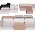Modular Sofa Set With Black White Beige Fabric Modules And Wooden Table 3d model