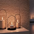 Lantern Shaped Decorative Ornament Set With Black Frame Transparent Glass And Lit Candles