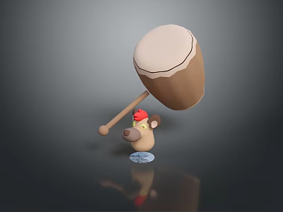 Cartoon Mouse Character Wearing Red Hat Holding Big Drum And Drumstick Standing On Transparent Base 3d model