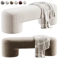 Brown Velvet And Beige Textured Bed Bench With Bamboo Pattern And Plaid Blanket