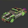 Green and White Police Car With Red Blue Lights And Detailed Design